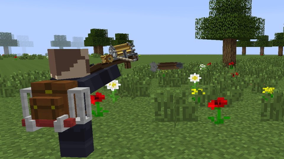 A player firing the crossbow in third person, with a bolt in the air
