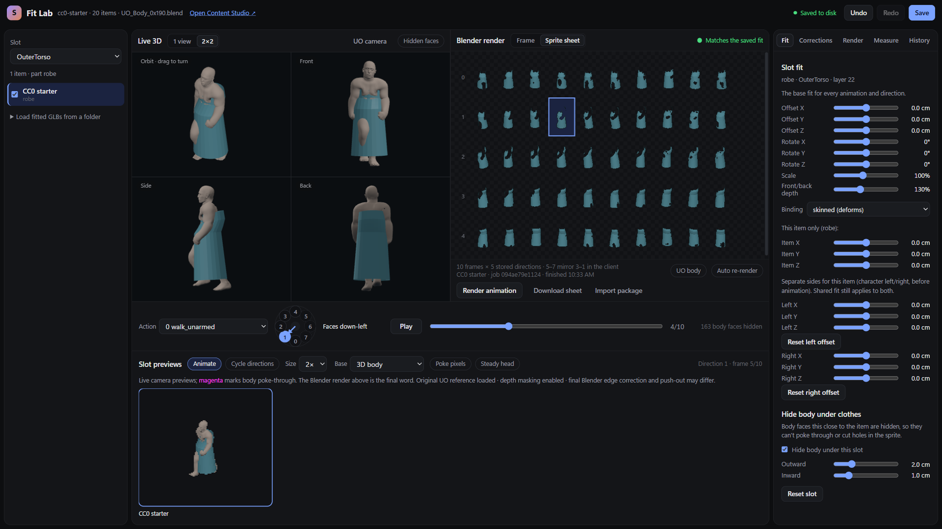 Blender sprite sheet in Fit Lab