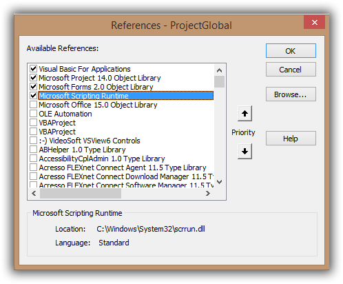 Microsoft scripting runtime как включить