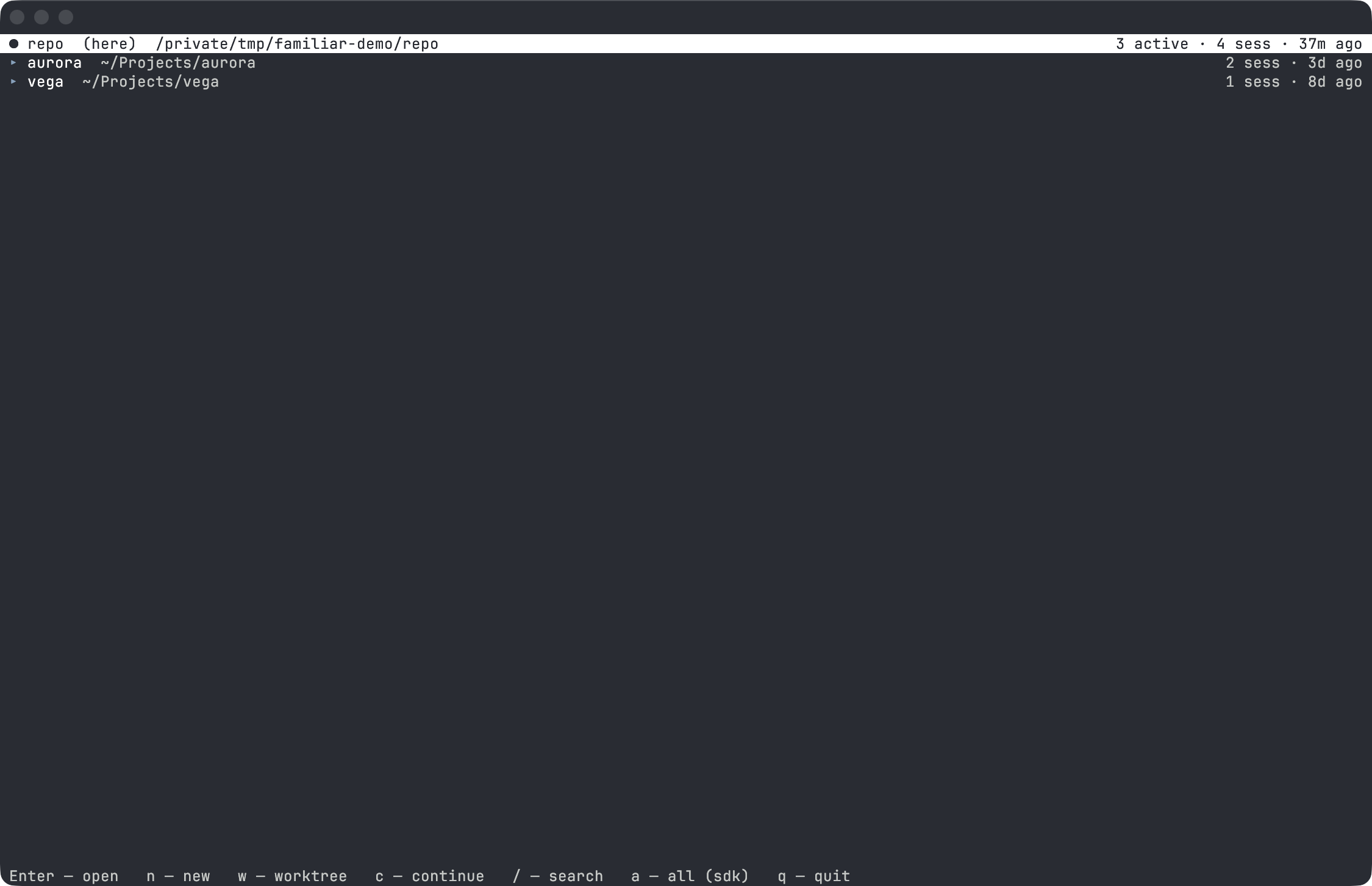 session — projects list