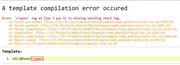 RazJS error example