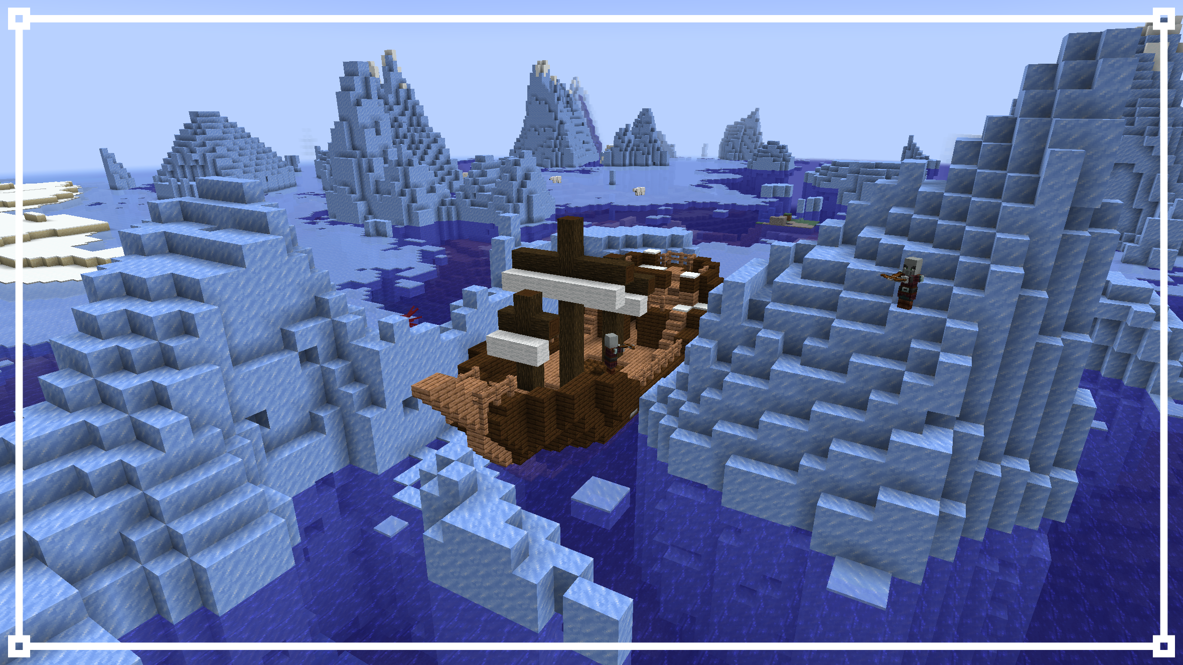 A pirate ship stuck in an iceberg.