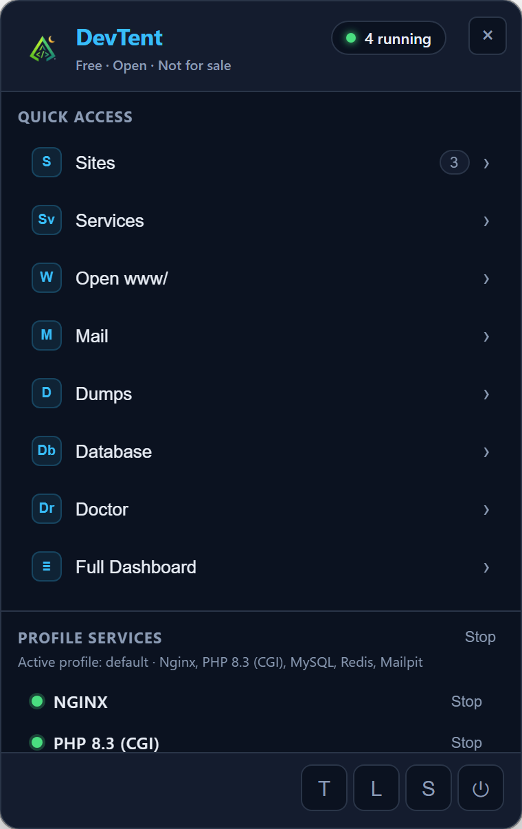 Tray quick panel