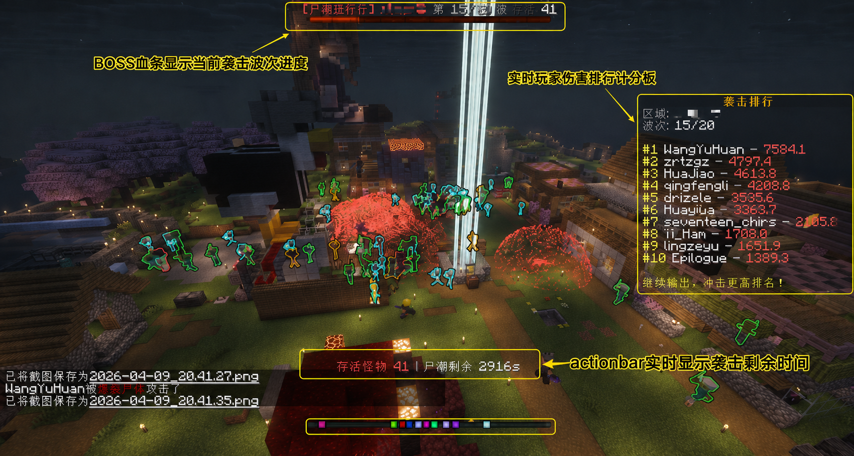 Players defending against a horde