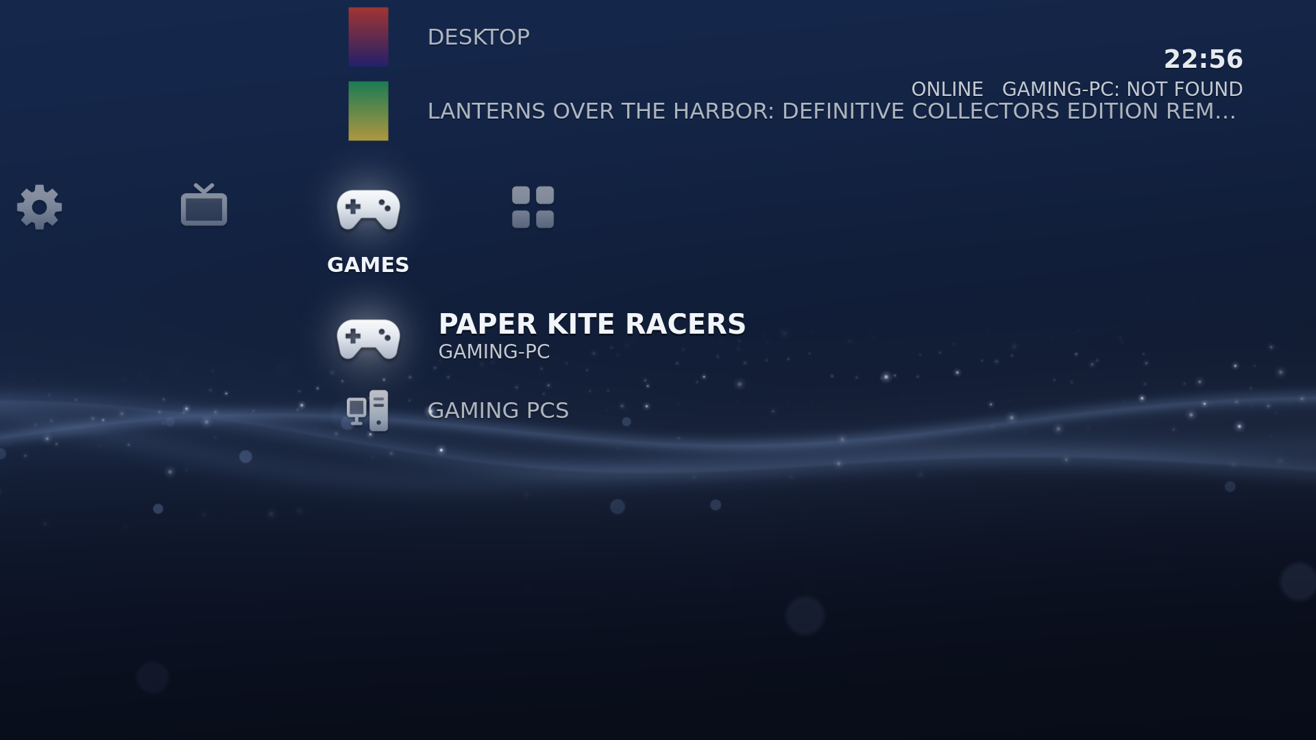 GAMES on the home screen, each game with its cover