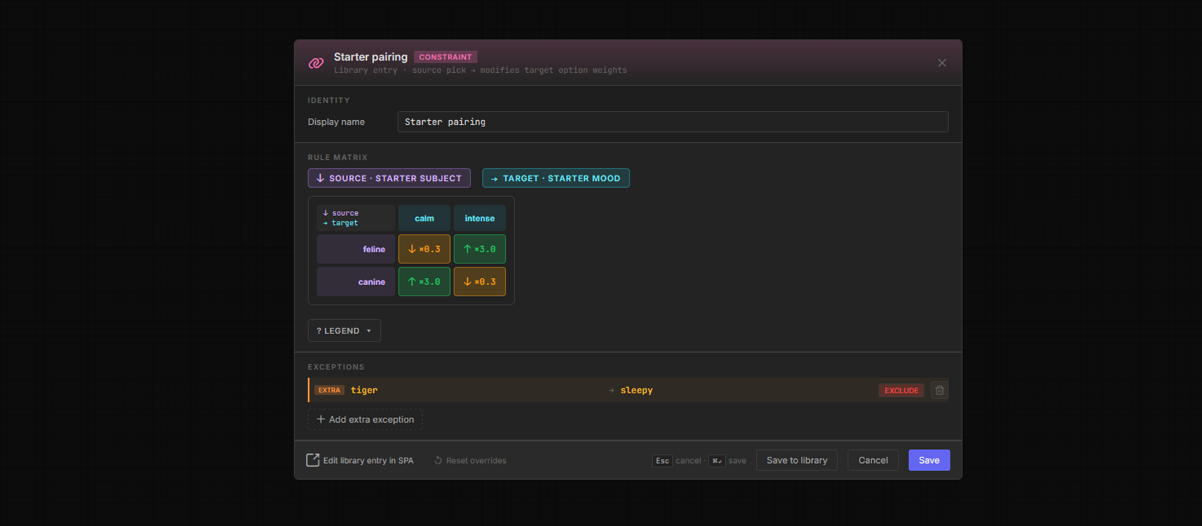 Constraint matrix editor
