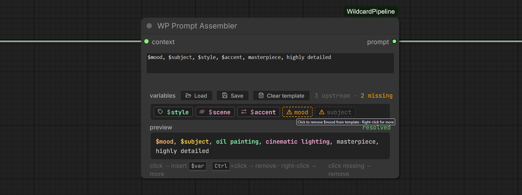 Assembler with missing-var chips
