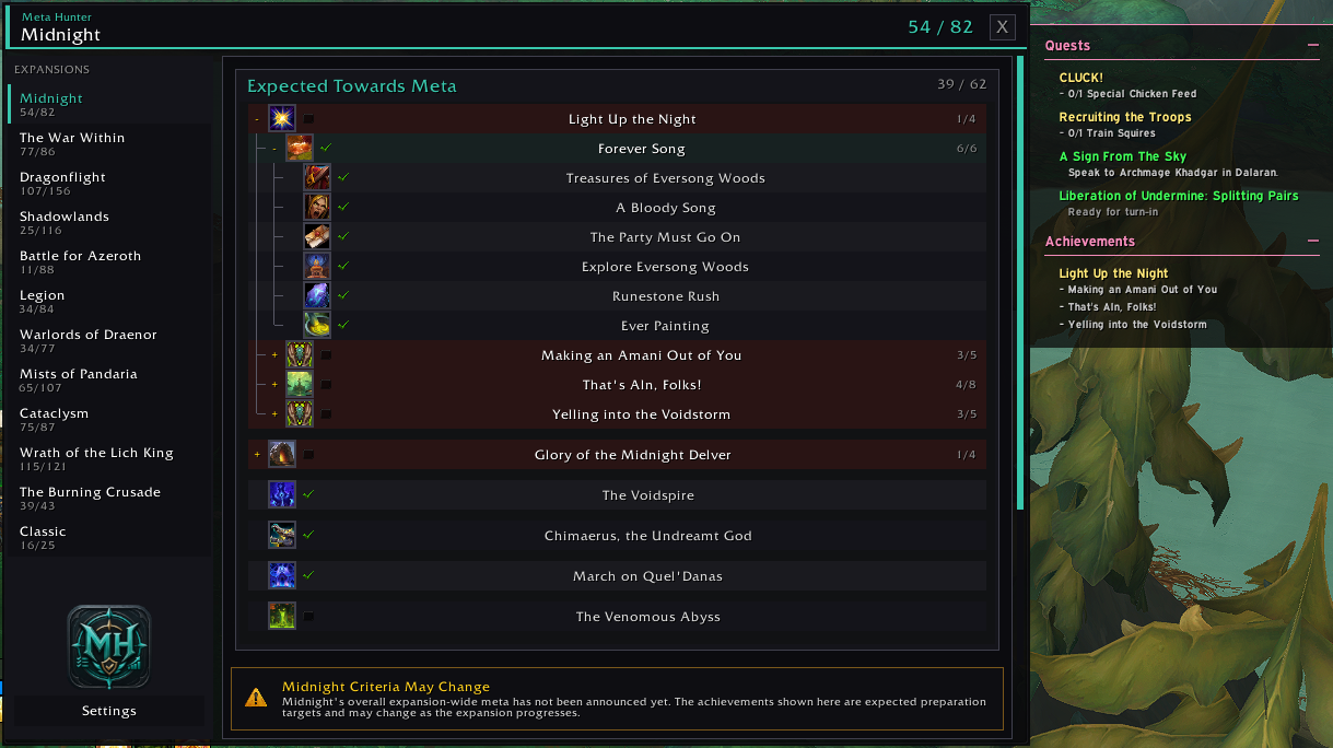 Meta Hunter tracking an achievement in World of Warcraft's objective tracker