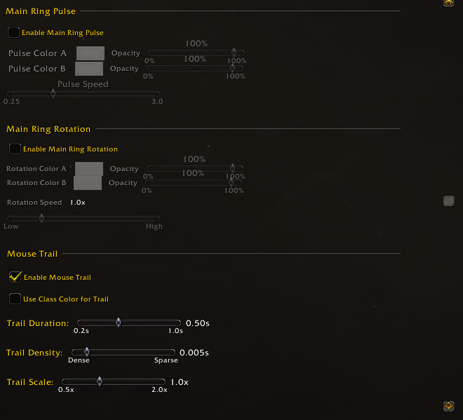 Simple Mouse Cursor settings showing Pulse, Rotation, and Mouse Trail controls