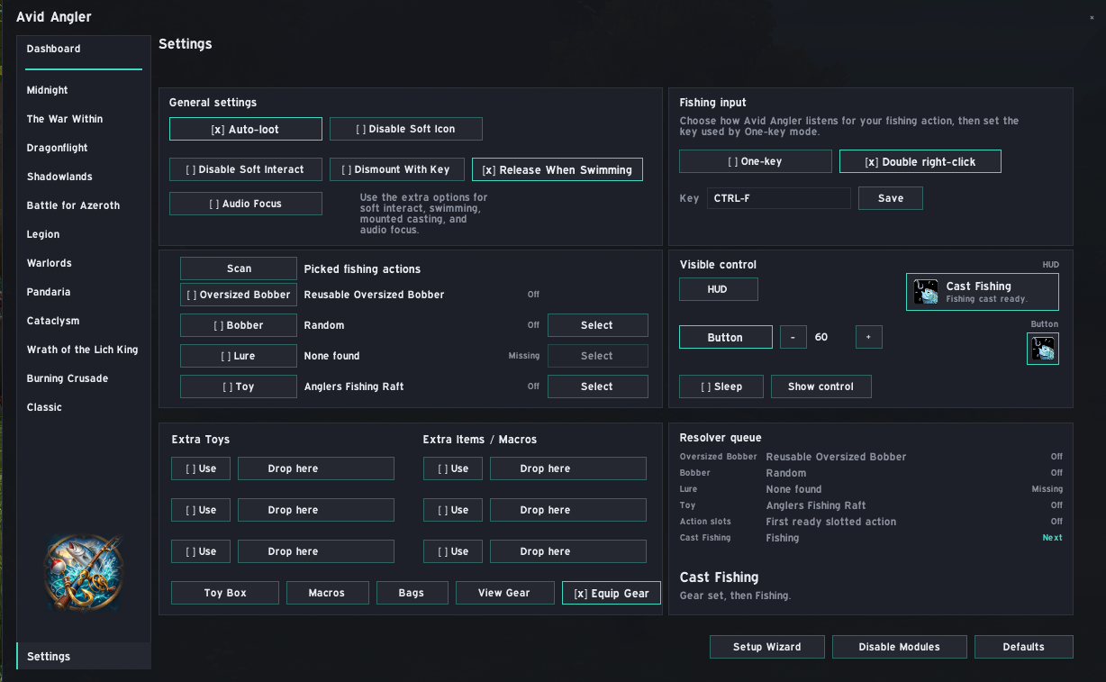 Avid Angler Settings