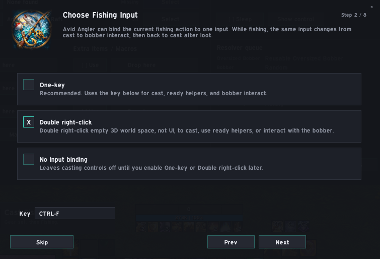 Choose Fishing Input setup wizard step