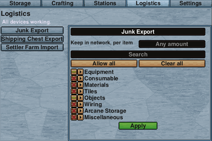 The Logistics tab, listing every bus with one selected for editing