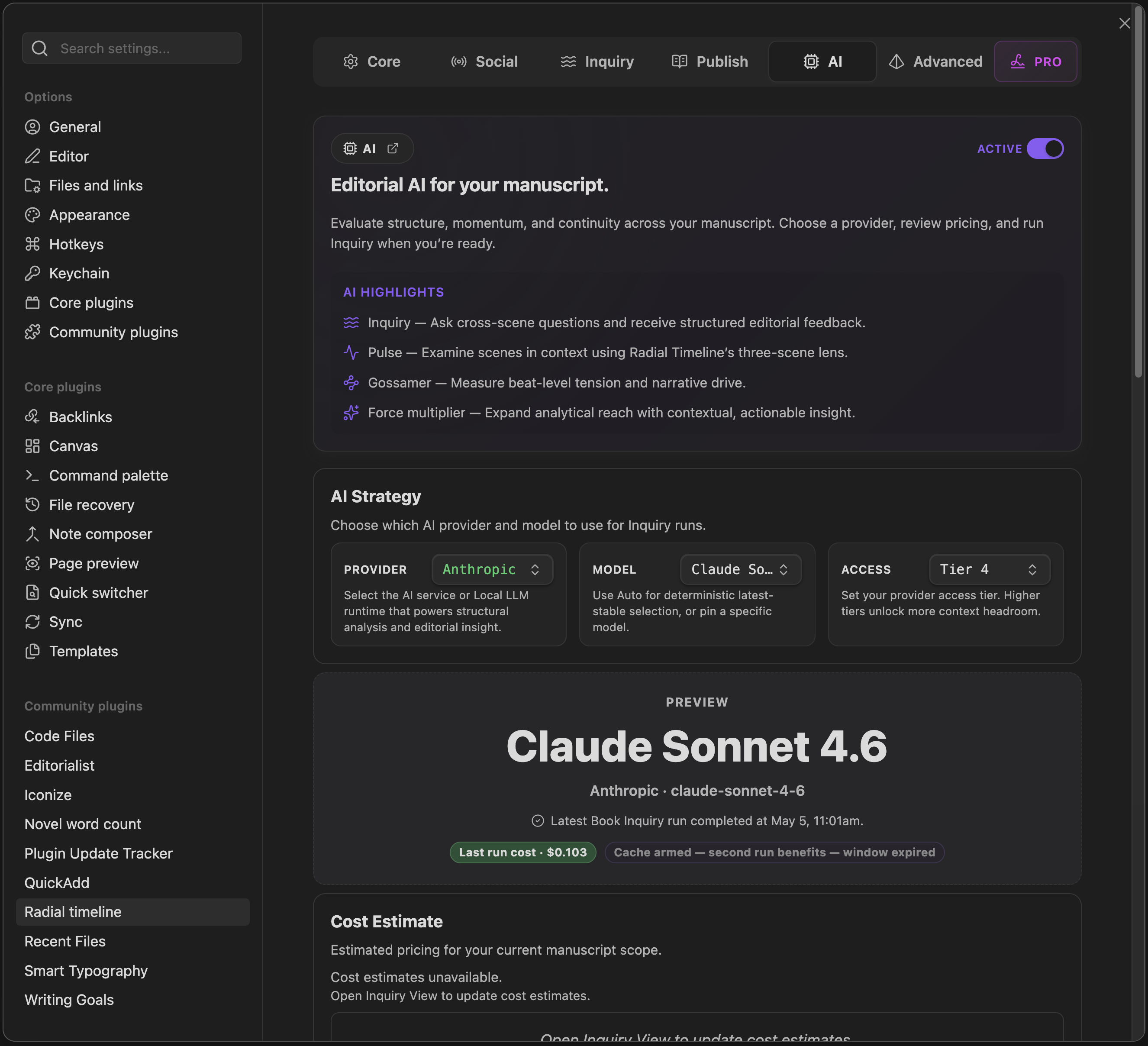 Settings → AI tab