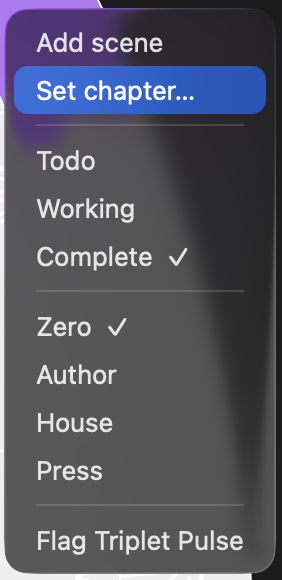 Narrative scene right-click context menu