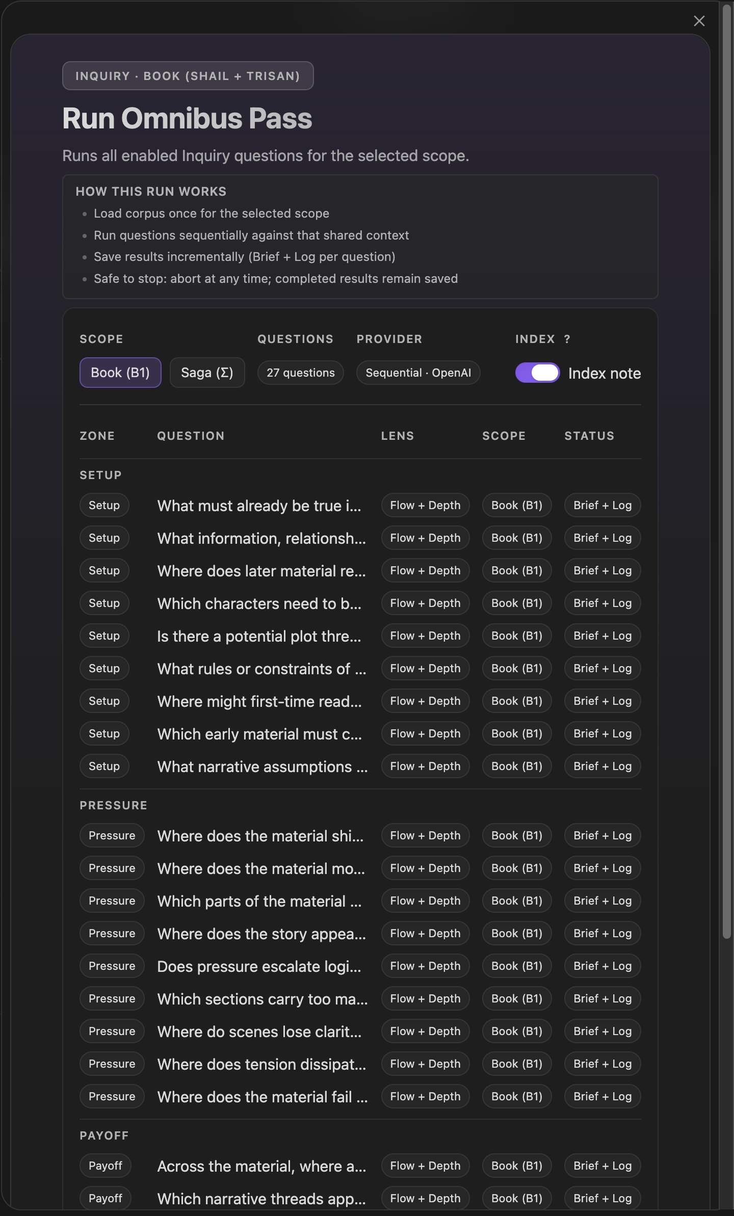 Inquiry omnibus command panel