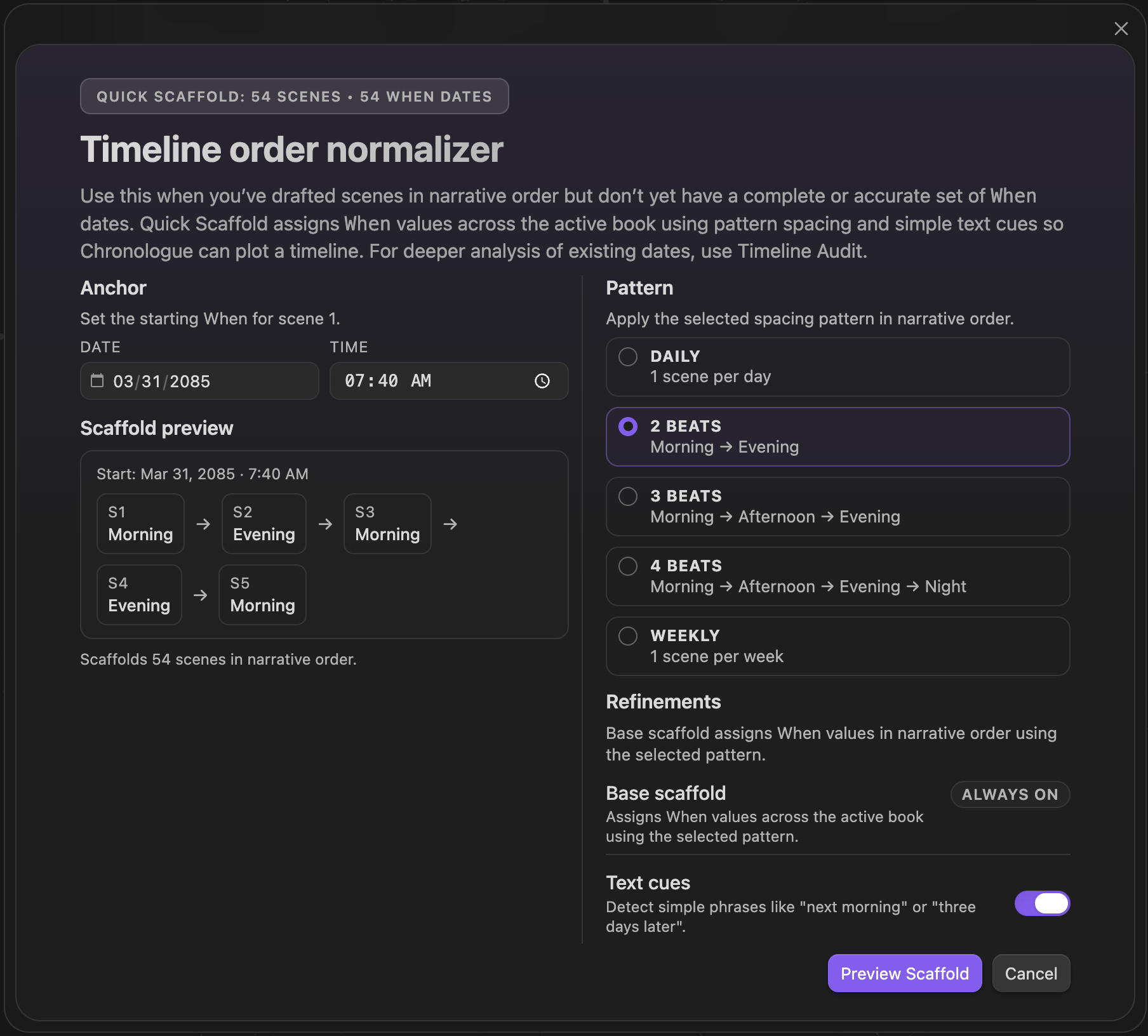 Timeline order command panel