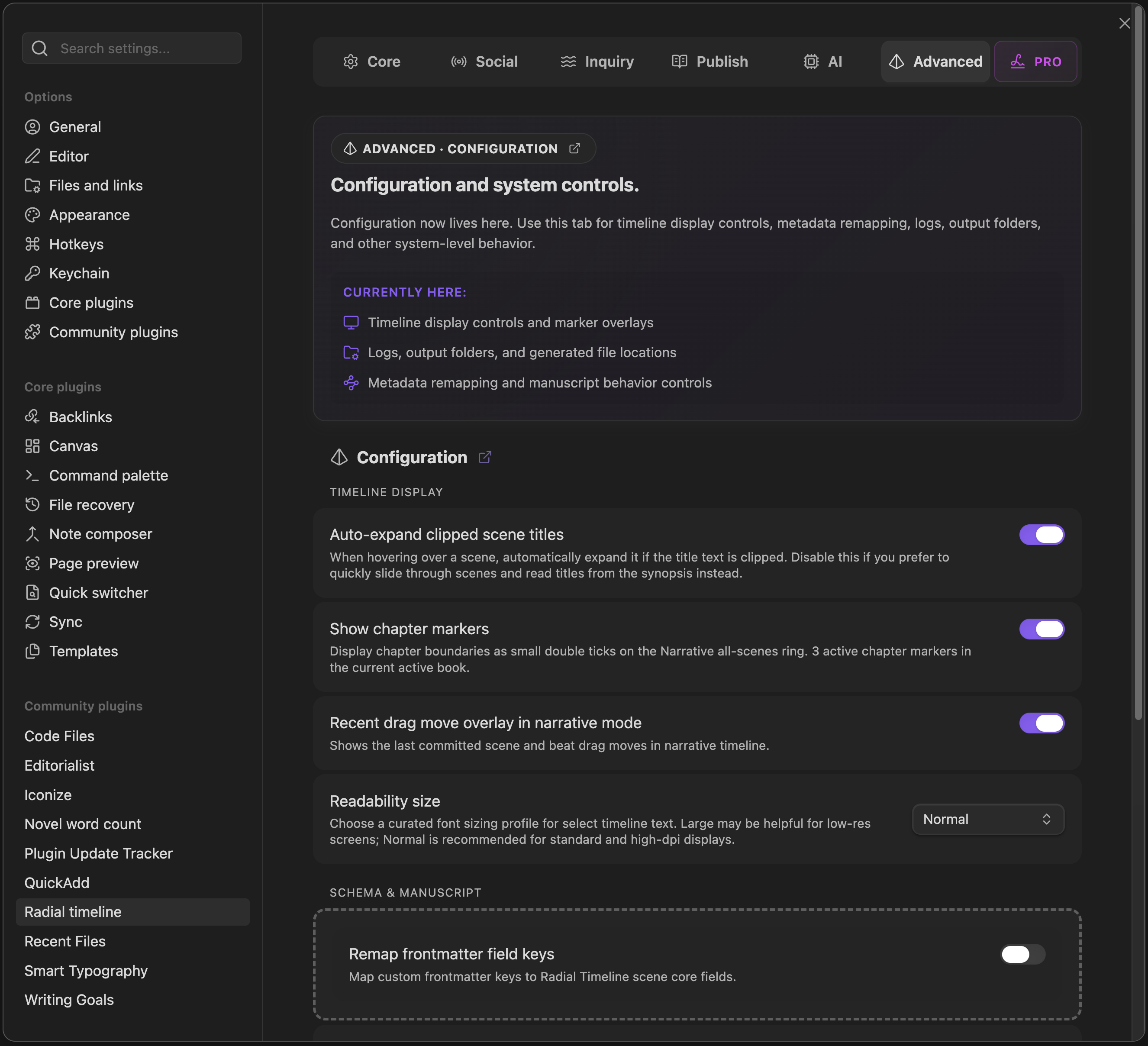 Settings → Advanced tab