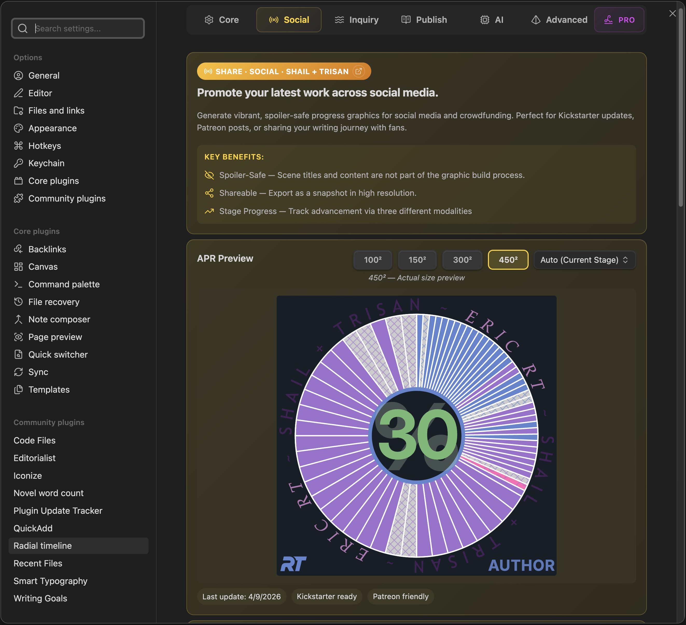 Settings → Social tab