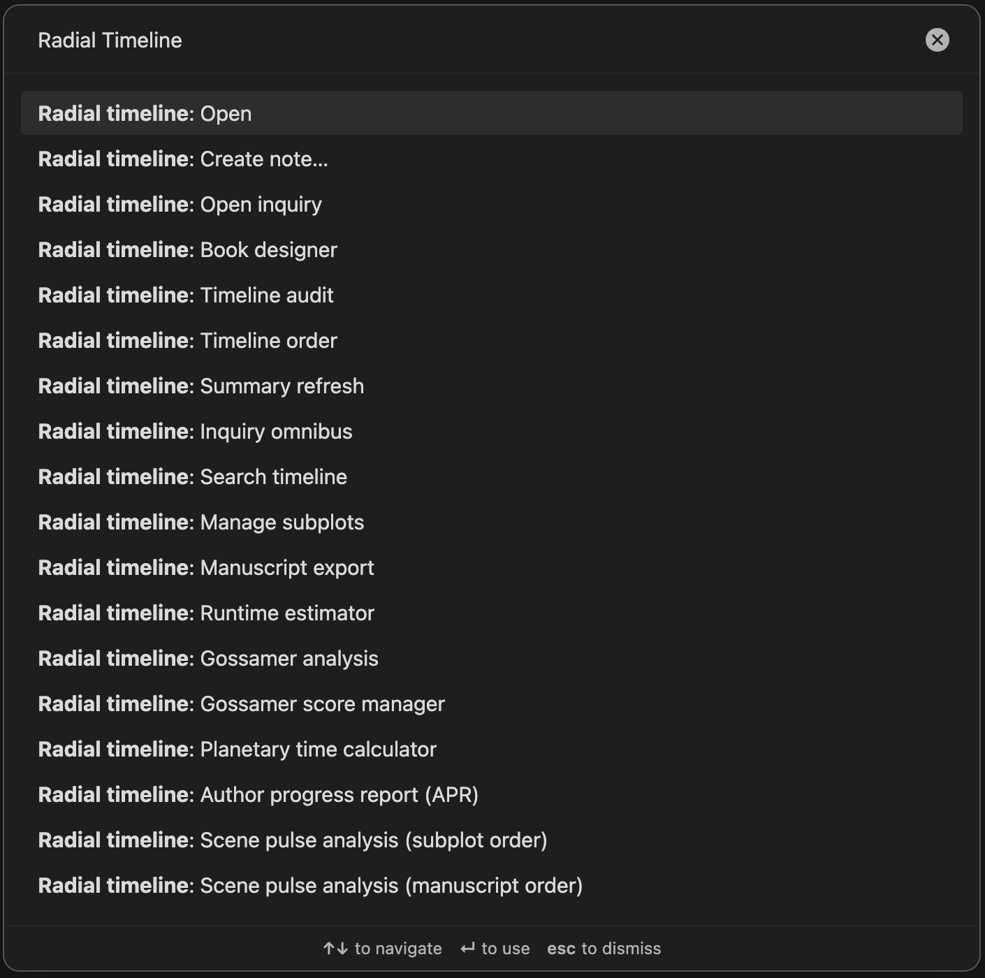 Radial Timeline Commands