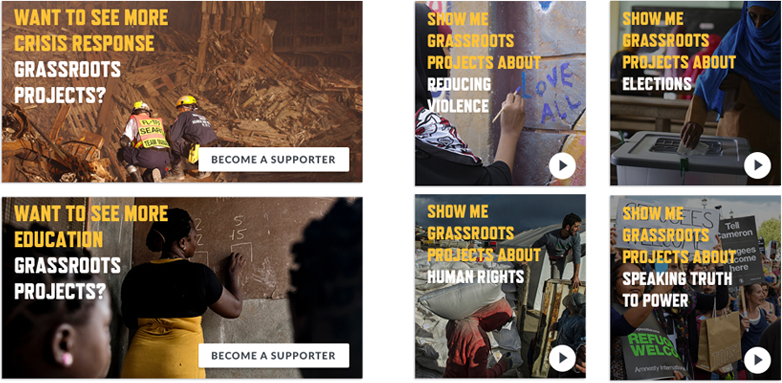 Ushahidi Grassroots donation page advert modules