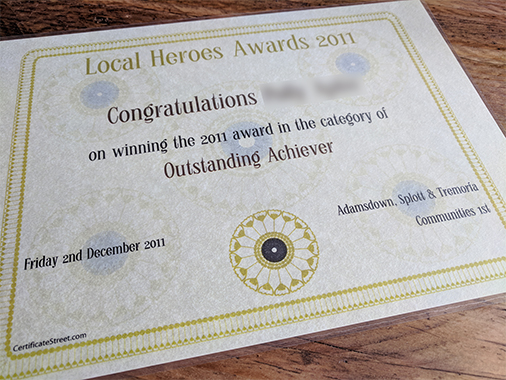 Certificate Local Hero