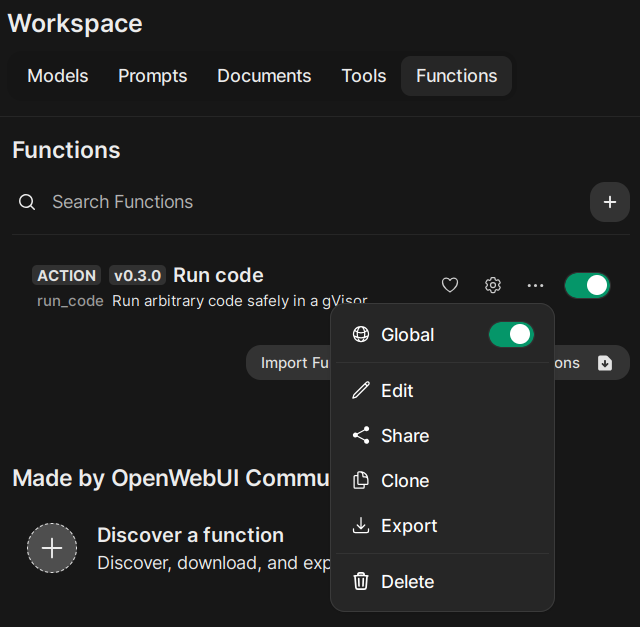 Functions list