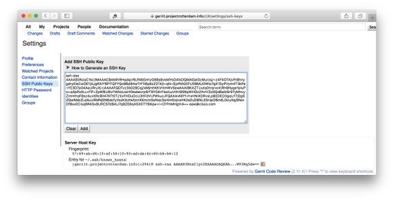 Gerrit SSH_key_filled_in Screen