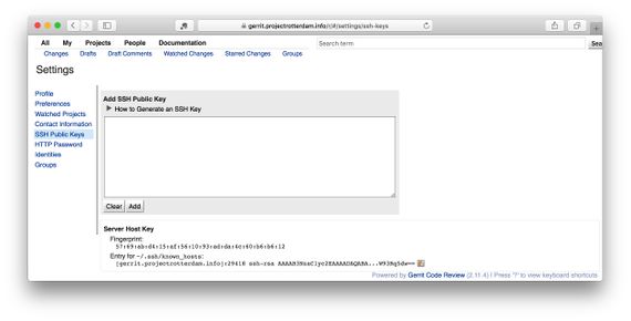 Gerrit Set_SSH_Key Screen