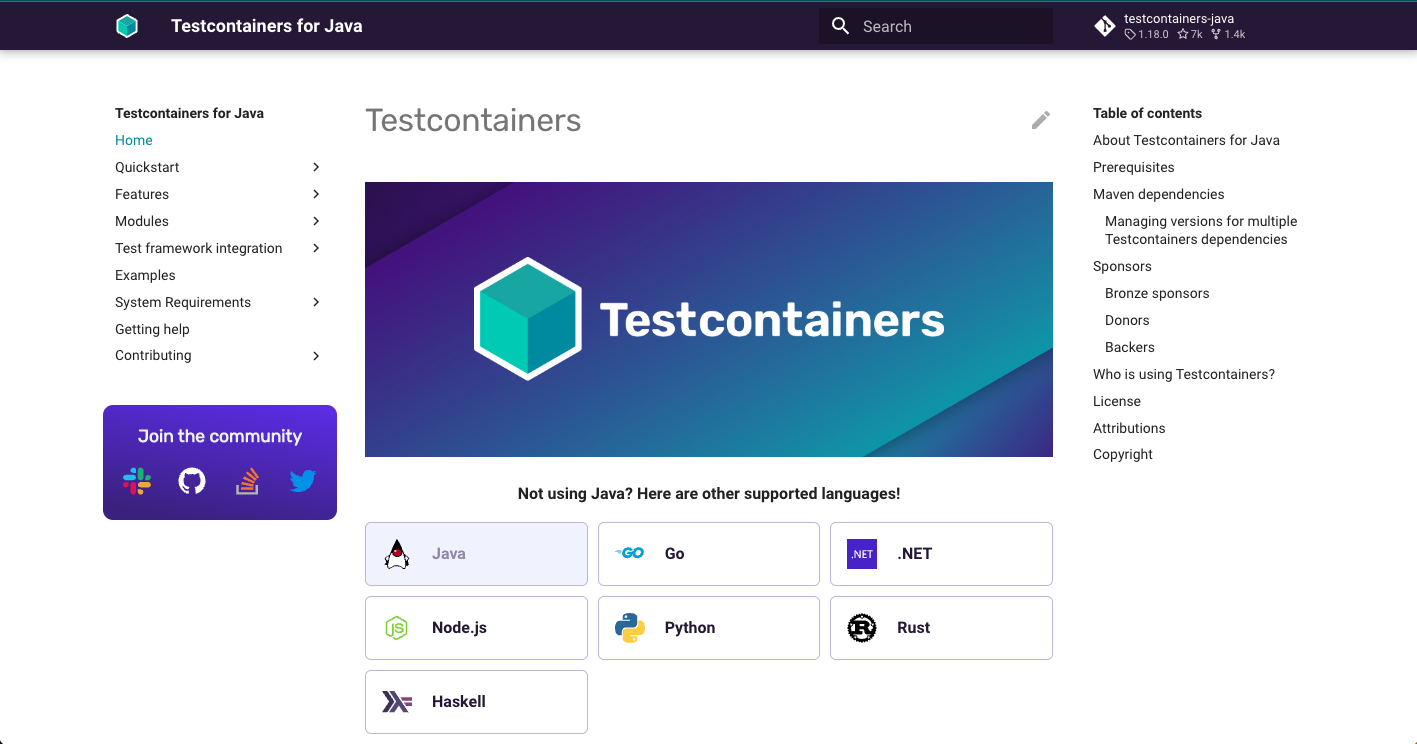 testContainers official site