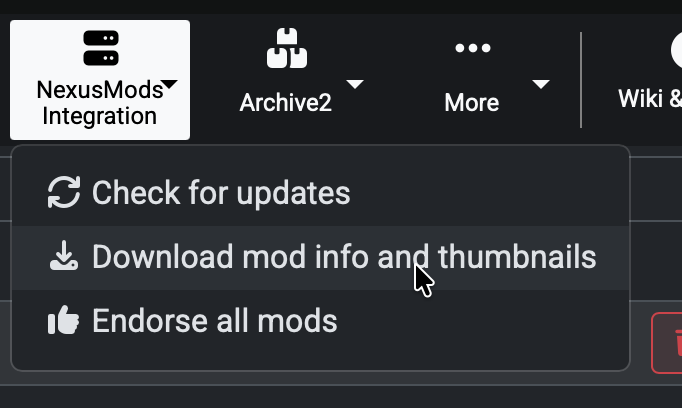 Screenshot of the 'Download mod info and thumbnails' button