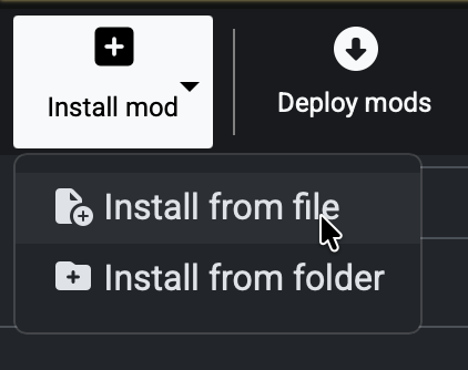 Screenshot of 'Install mod' dropdown