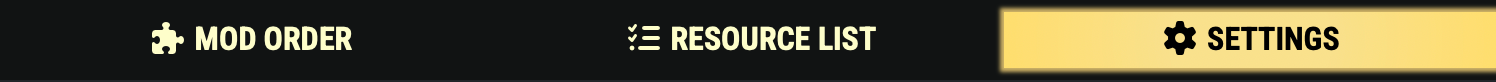 Screenshot of selected 'Settings' tab