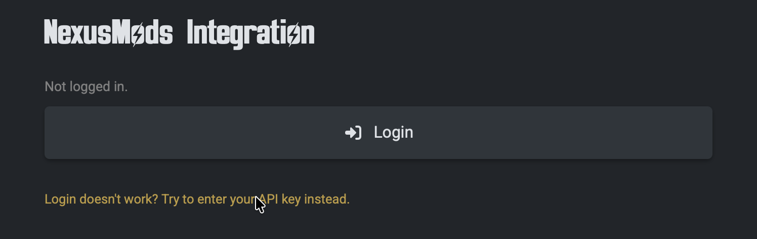 'Login doesn't work? Try to enter your API key instead.'