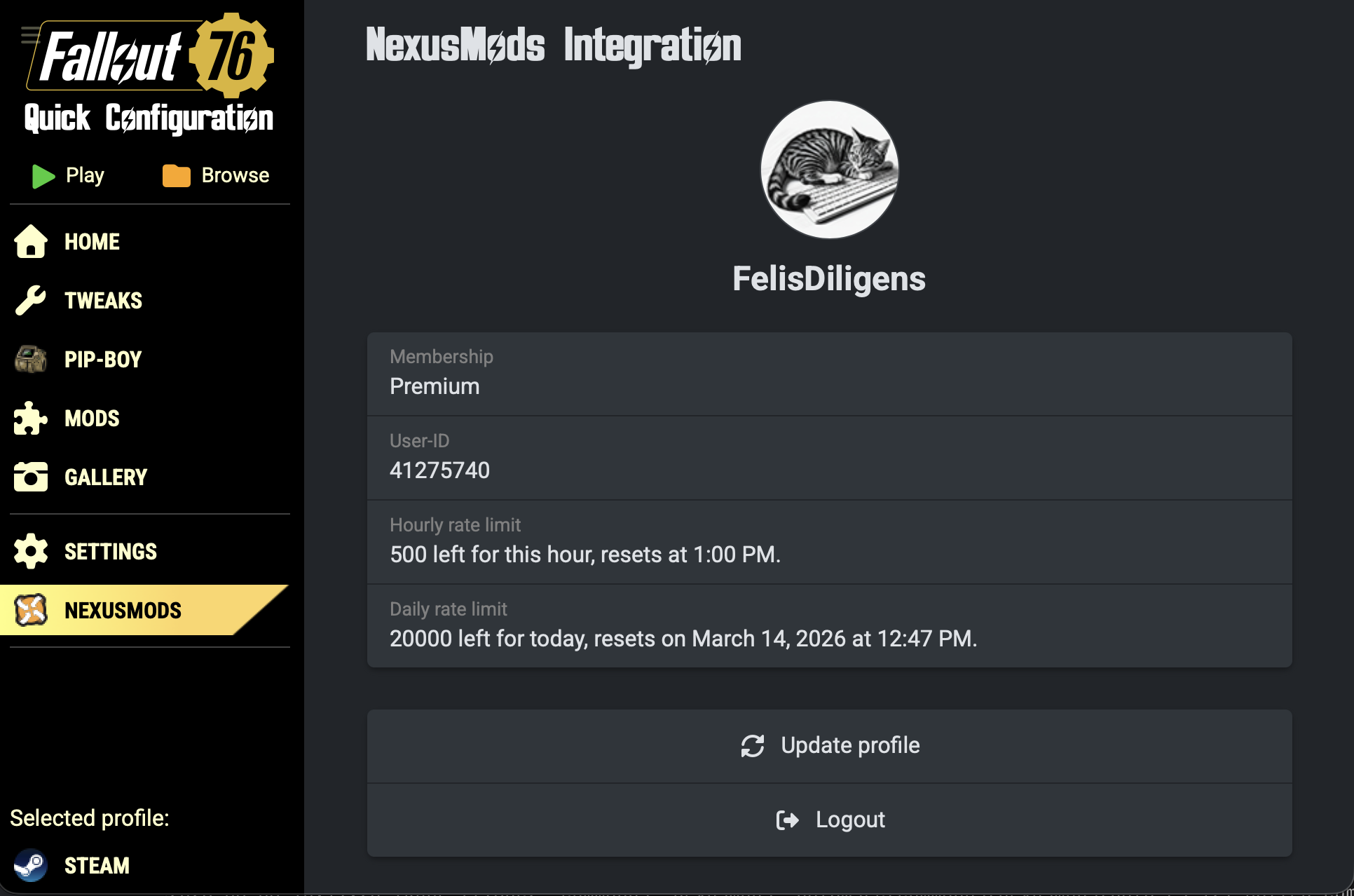 Screenshot of my NexusMods profile