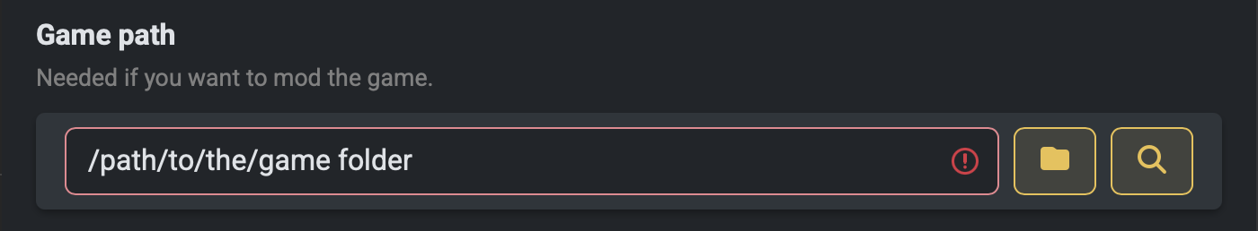 Screenshot of game path text field
