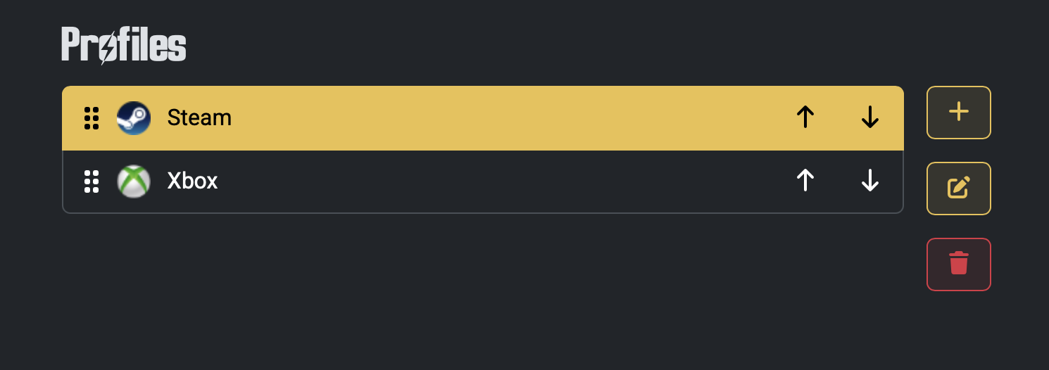 Screenshot of the profiles view