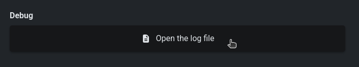 Screenshot of the 'Open the log file' button