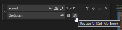 Screenshot: Search and replace in VSCode