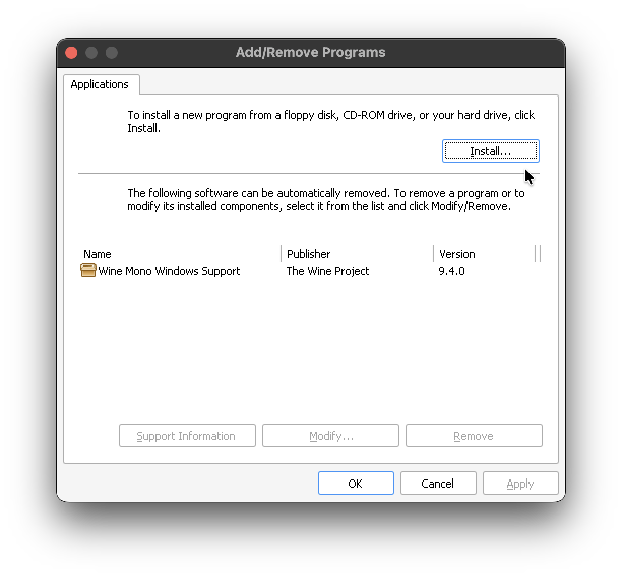 Screenshot of 'Add/Remove Programs'