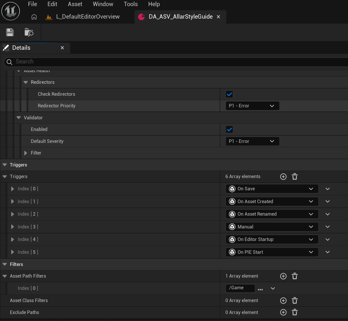 Asset Health, triggers, and asset path filters in the checker config