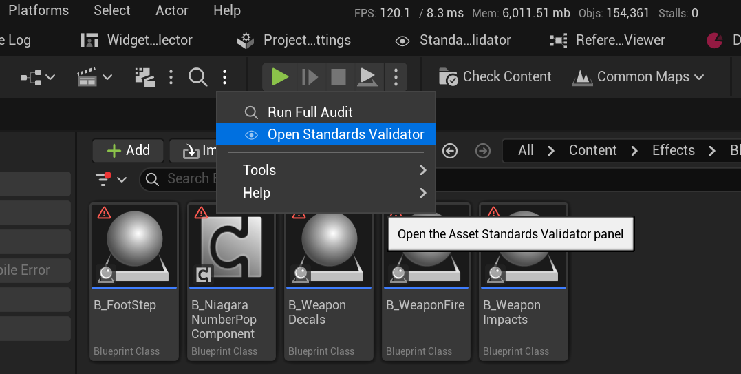 The Level Editor toolbar menu with Run Full Audit and Open Standards Validator