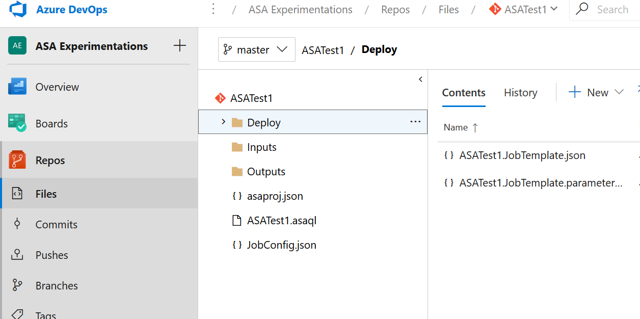 Screenshot of Azure DevOps: Our files in the origin repo