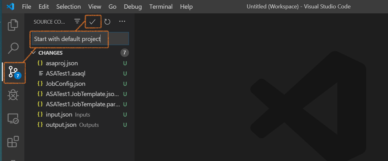 Screenshot of VSCode: commit to local repo