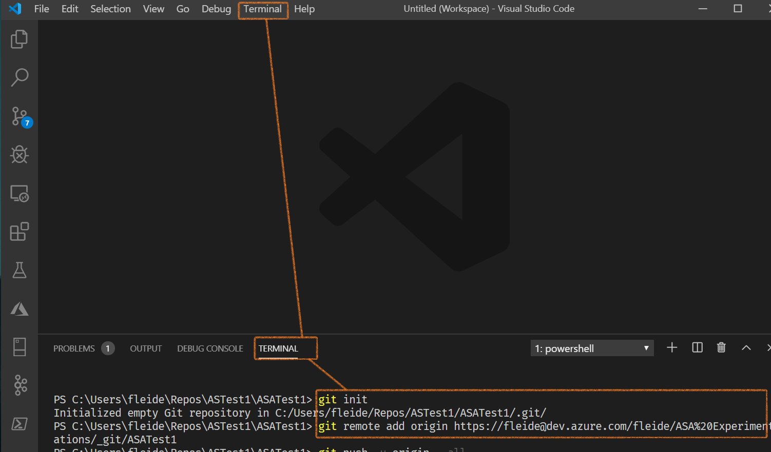 Screenshot of VSCode: terminal