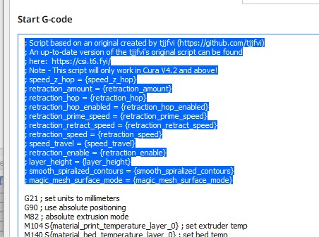 Cura script added to Start G-code.