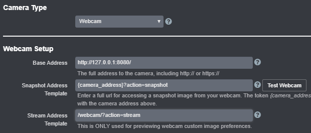 Camera type and address