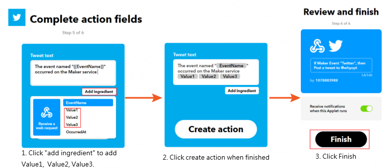 Complete the action fields