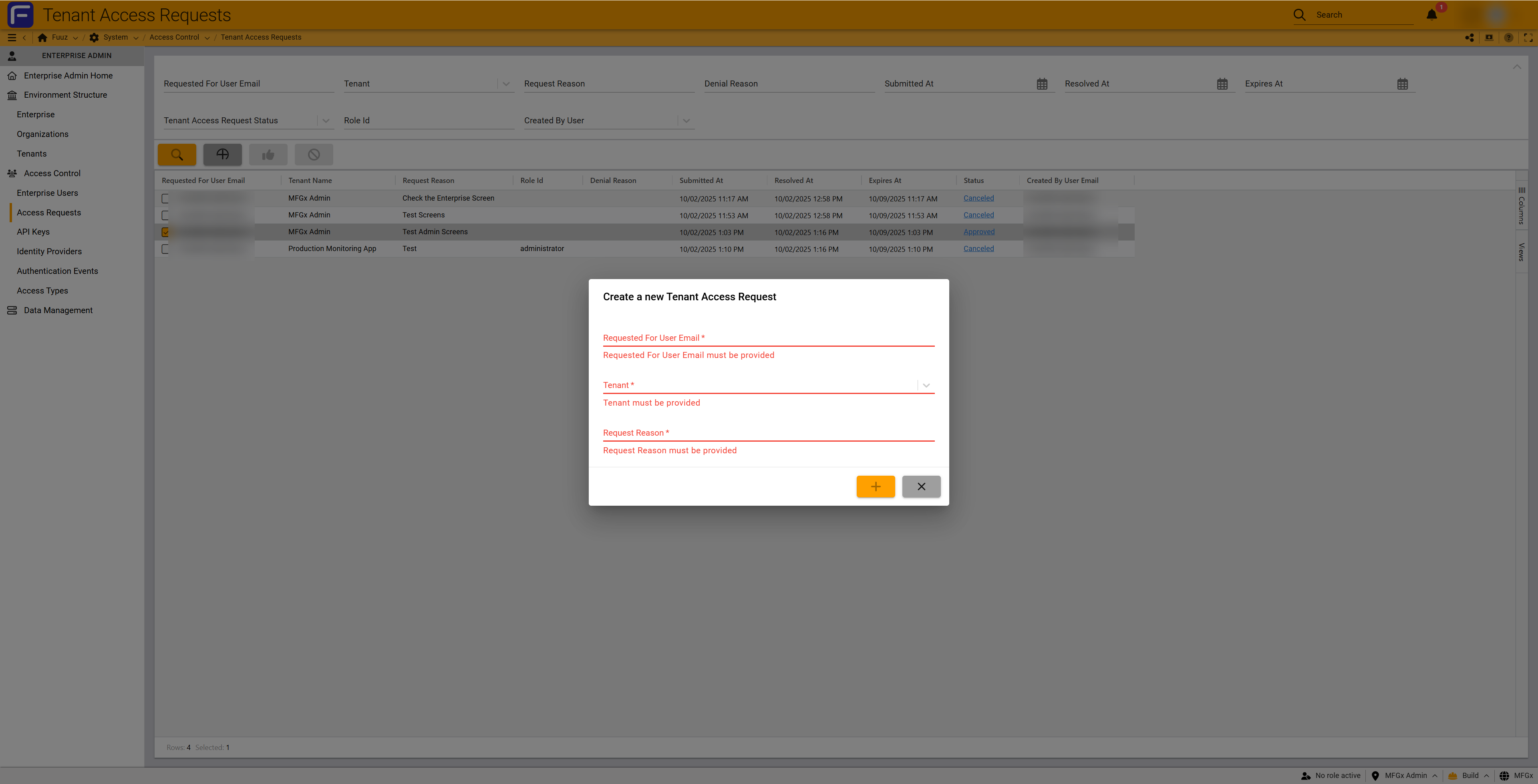 Create access request form
