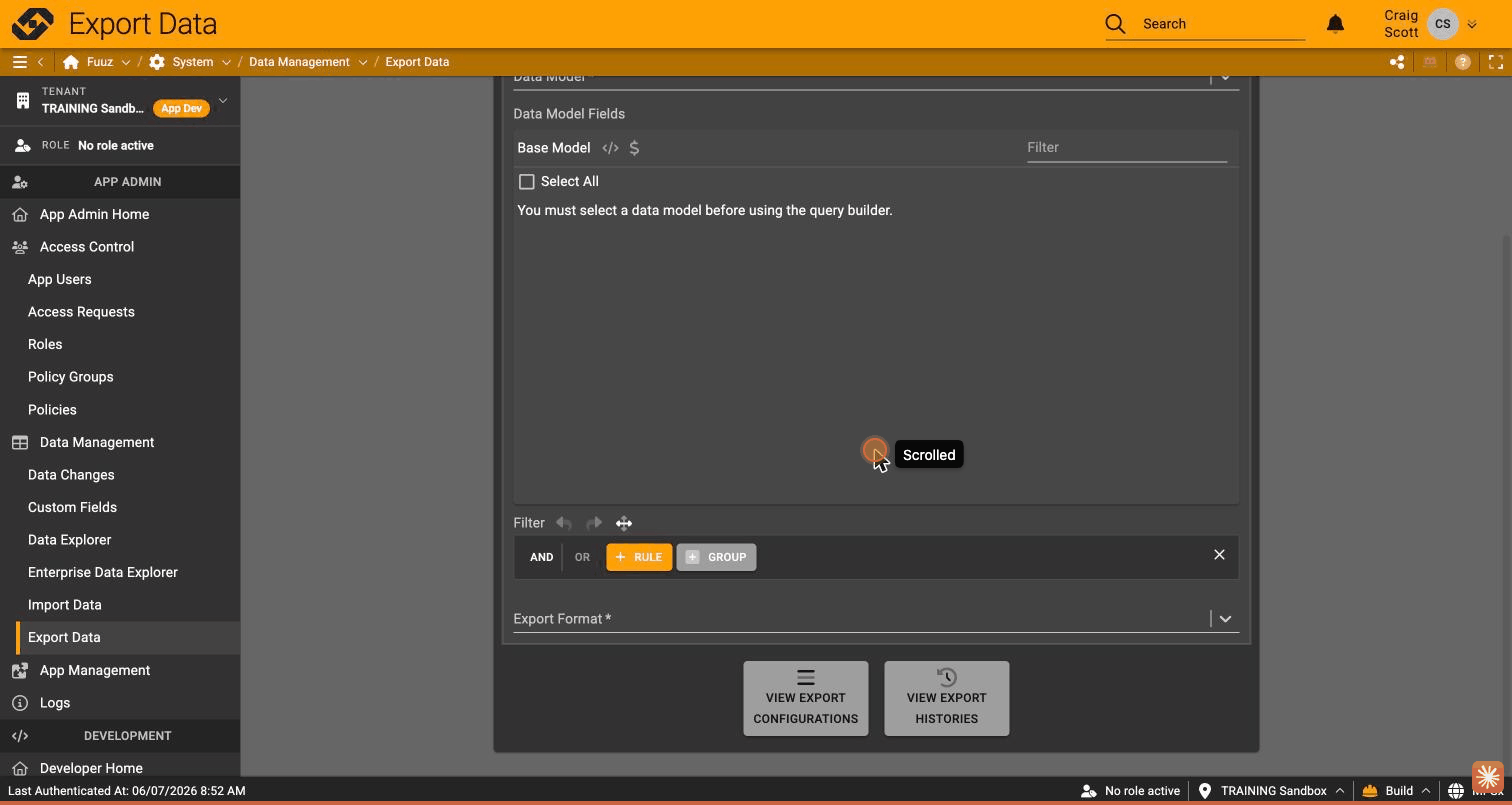 Export data