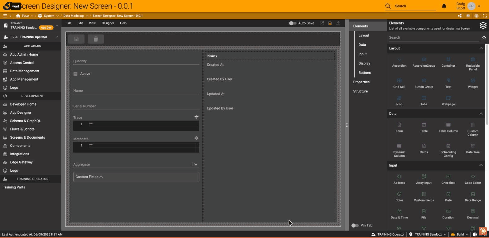 Generated form screen